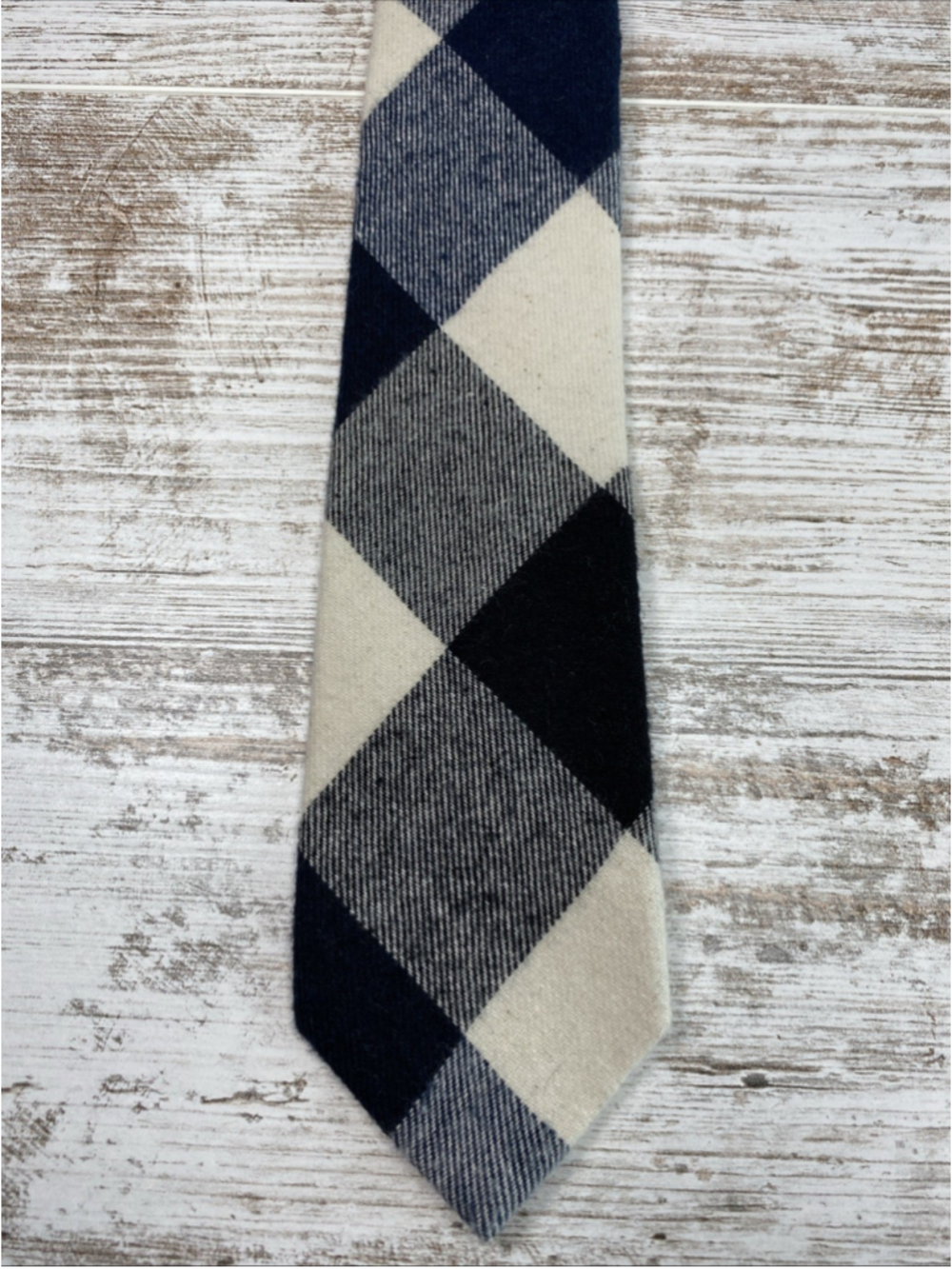 Vintage Gilded Age Argyle Tie 100% Cotton Navy Gray Cream Made in USA 57”
